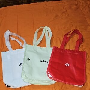 Lululemon 3 Reusable Tote Bags. 3 Styles, Snap Closure!!